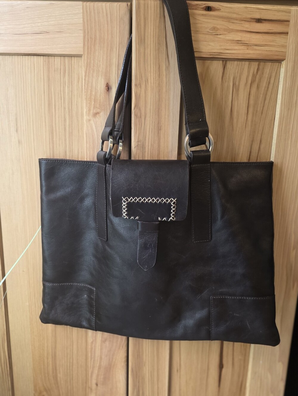Falor Brown Leather Shoulder Bag, Made In Italy